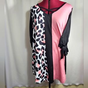 NWOT Modlilly pink, black and white tunic, women's XXL  #724